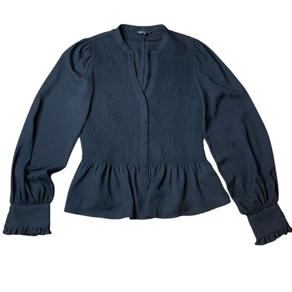Dynamite Tops - Dynamite Black Smocked Peplum Blouse - Long Balloon Sleeve XS